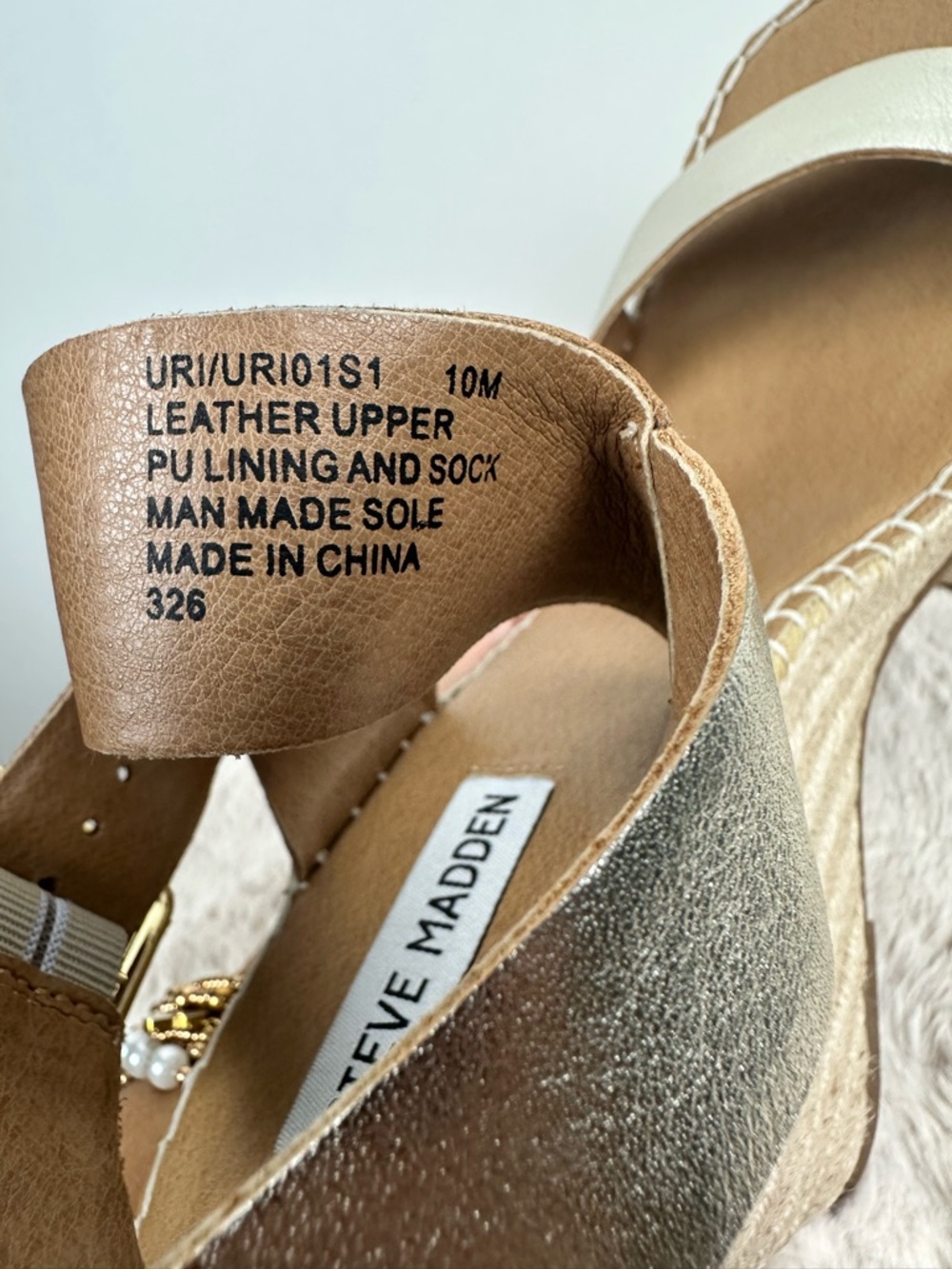 Steve Madden Gold Espadrille Wedge Sandals Leather Platform Ankle Strap Size 10 - Picture 11 of 13